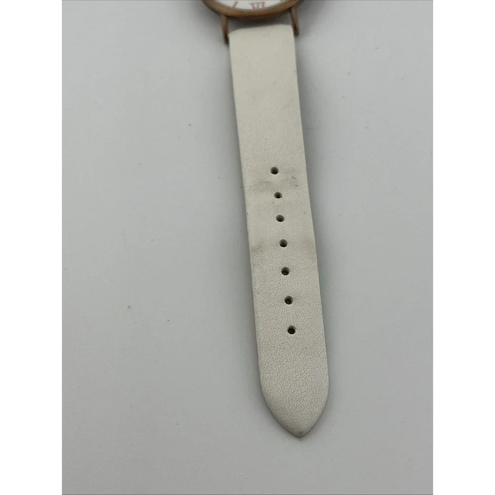 QRTZ Watch Women 36mm Brone Case White Faux Leather Band- New Battery